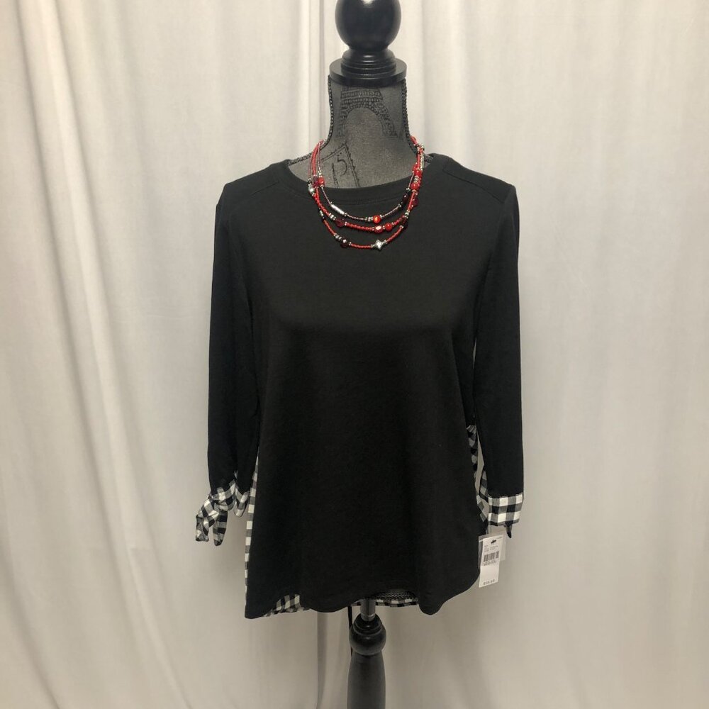 AB Studio Top Womens Size Medium Black White Check Hi Low Comfy Shirt NEW